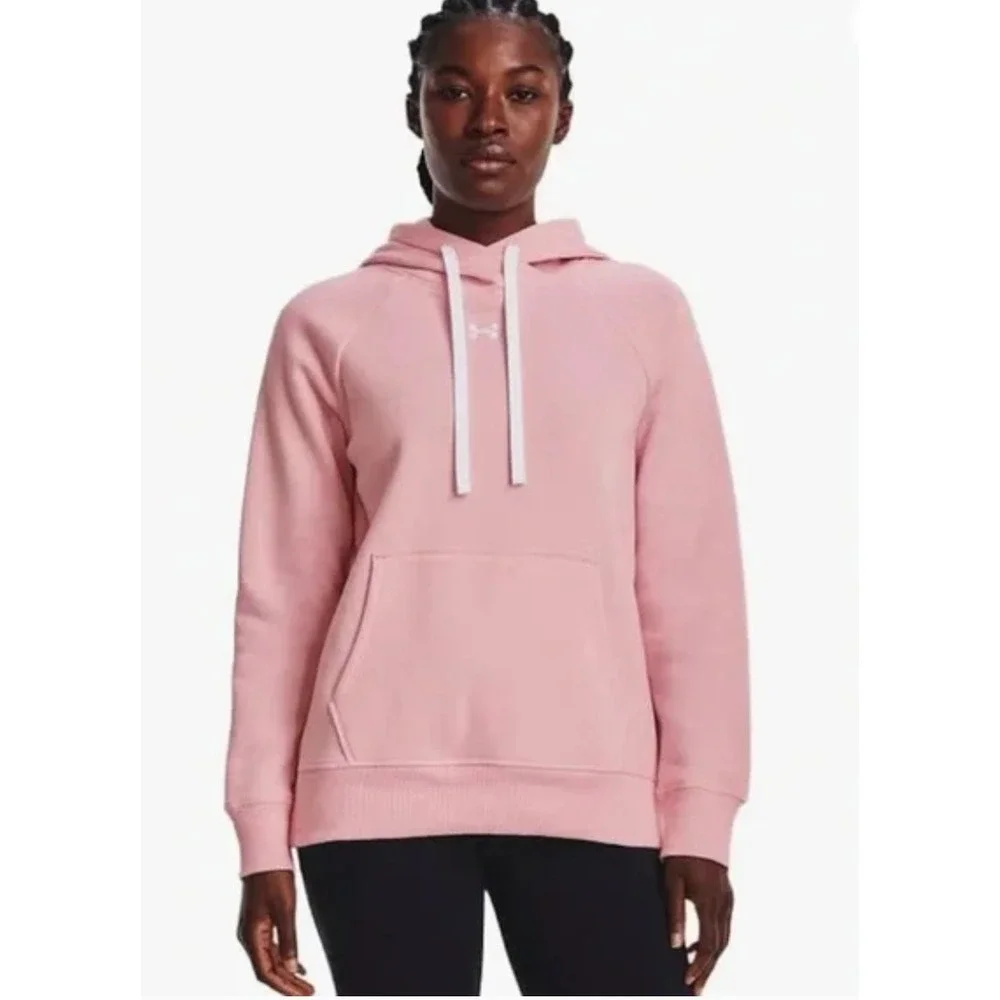 Under‎ Armour Hoodie Women Large Pink Rival Fleece Logo Pullover 1356317